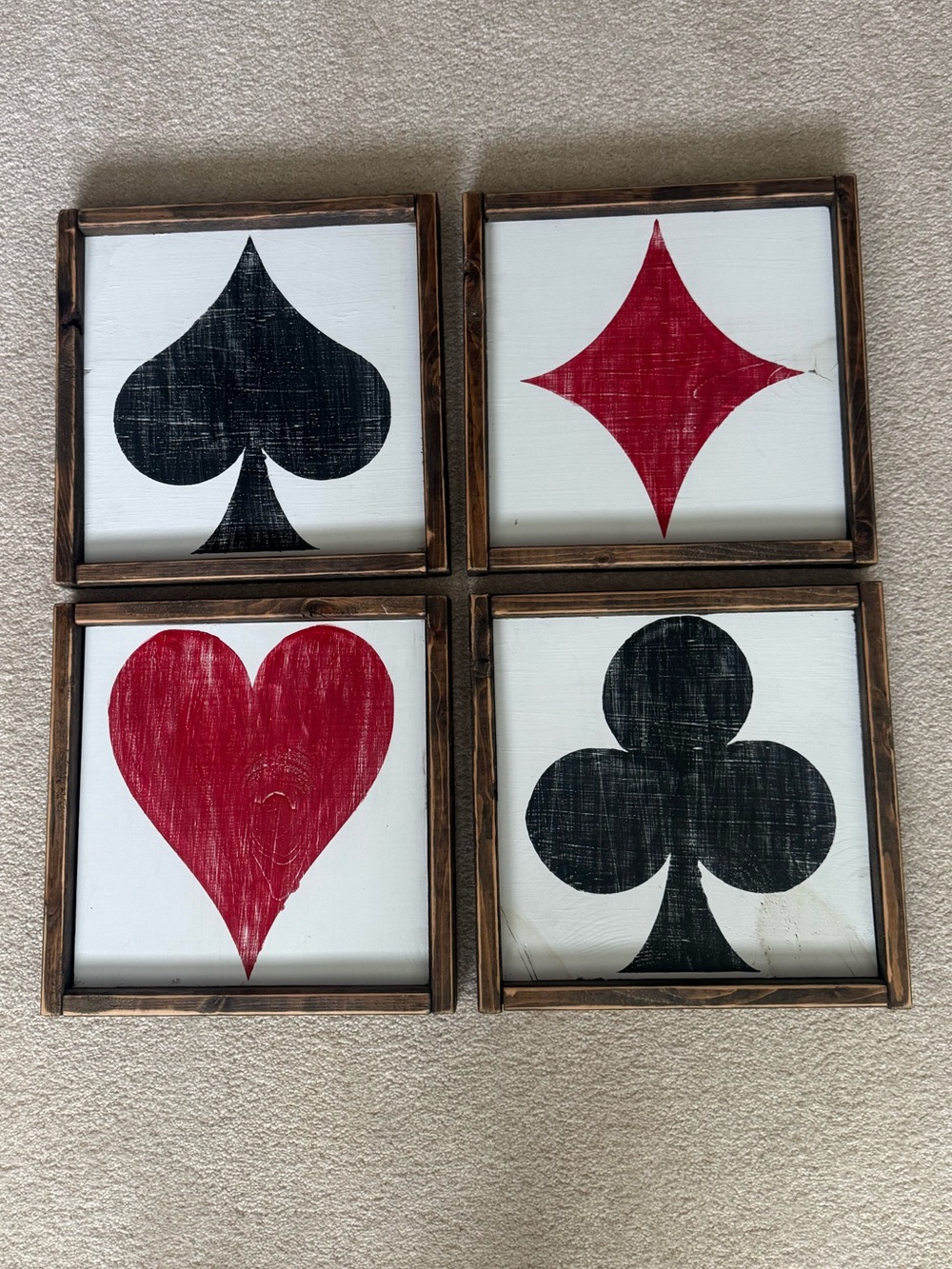 Playing Card Suit Wall Art Set - Red & Black Framed Signs